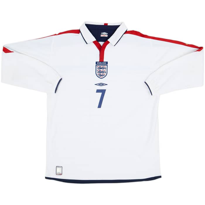 2003-05 England Home L/S Shirt Beckham #7 - 8/10 - (L)