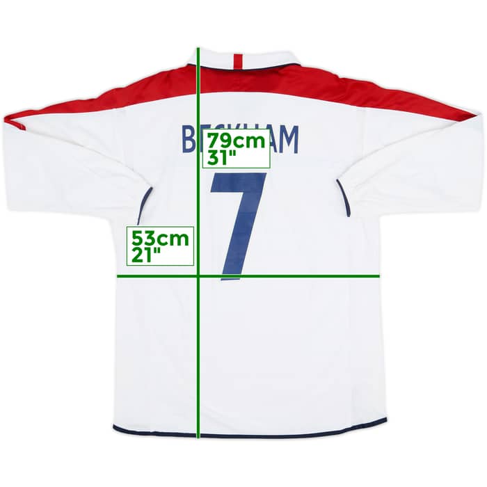 2003-05 England Home L/S Shirt Beckham #7 - 8/10 - (L)