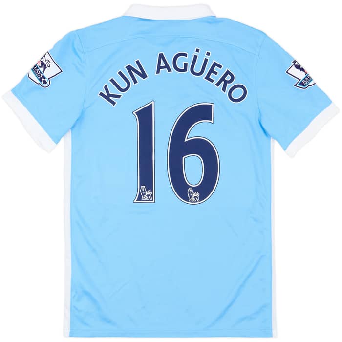 2015-16 Manchester City Home Shirt Kun Aguero #16 - 9/10 - (S)