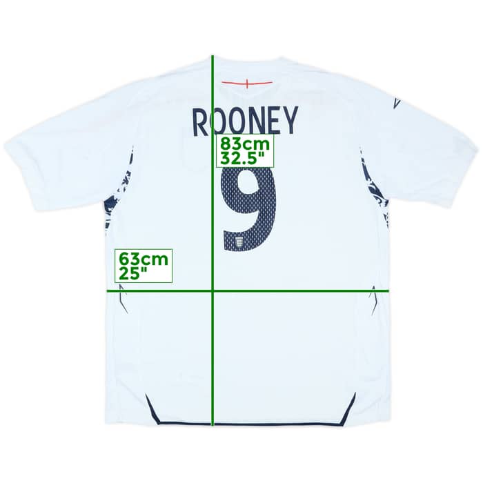 2007-09 England Signed Home Shirt Rooney #9 - 5/10 - (XXL)