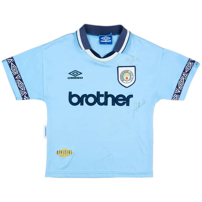 1993-95 Manchester City Signed Home Shirt Rosler #28 - 8/10 - (L.Boys)
