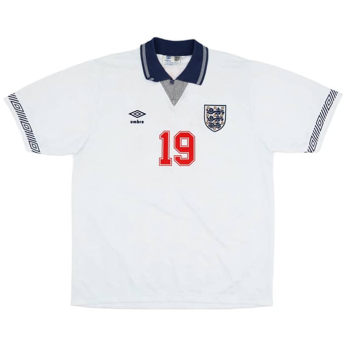 1990-92 England Home Shirt Gascoigne #19 - 9/10 - (L)