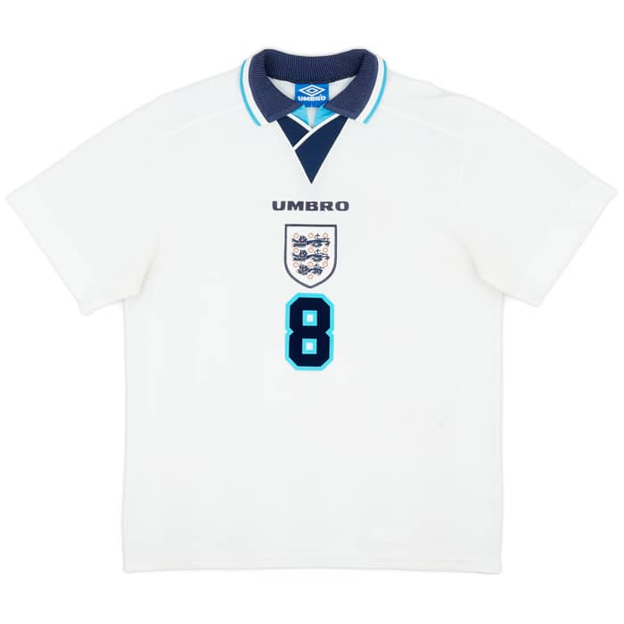 1995-97 England Home Shirt Gascoigne #8 - 7/10 - (L)