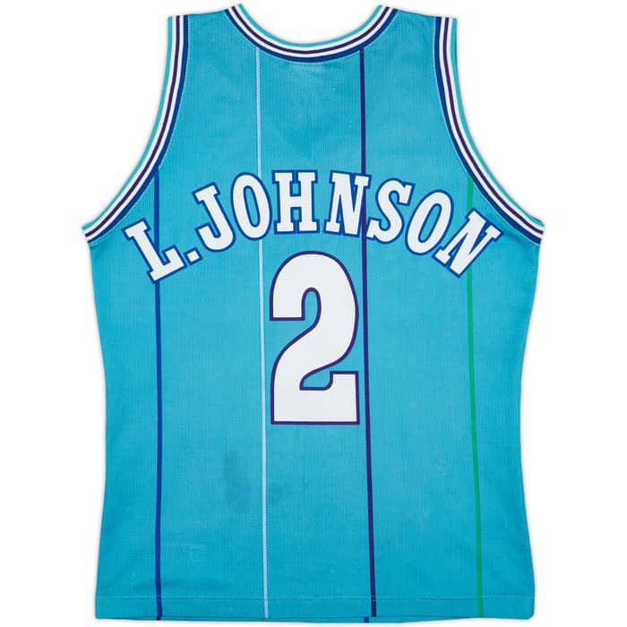 1992-96 Charlotte Hornets L.Johnson #2 Champion Away Jersey - 8/10 - (XS)