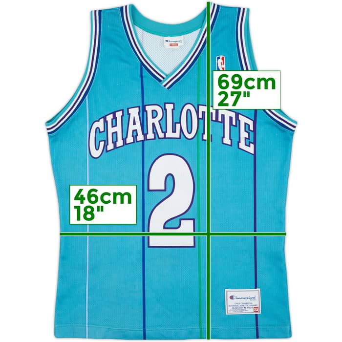 1992-96 Charlotte Hornets L.Johnson #2 Champion Away Jersey - 8/10 - (XS)