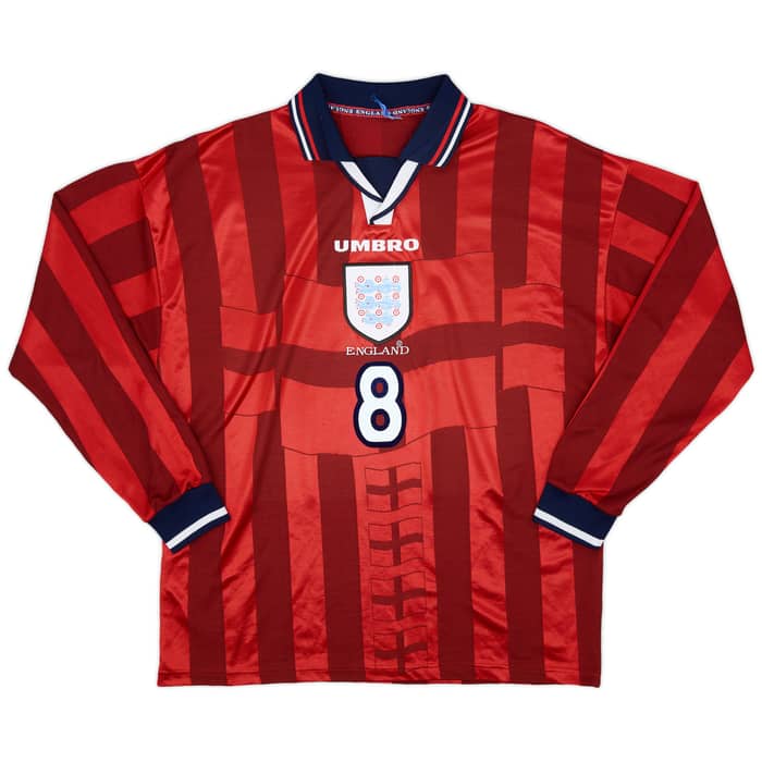 1997-99 England Away L/S Shirt Gascoigne #8 - 8/10 - (XL)