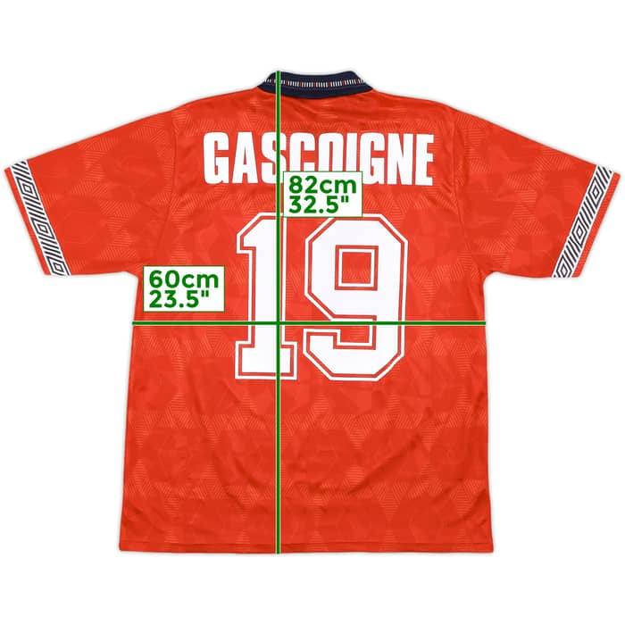 1990-93 England Away Shirt Gascoigne #19 - 8/10 - (M)