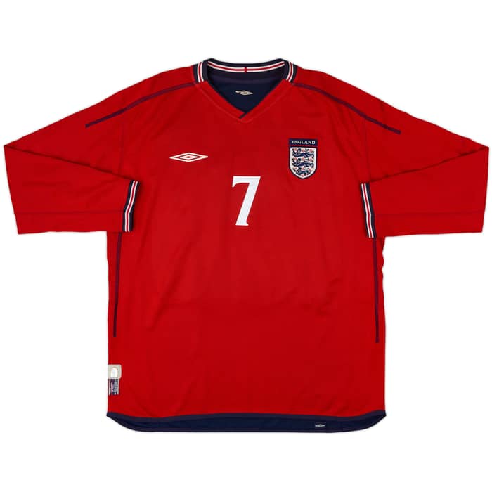 2002-04 England Away L/S Shirt Beckham #7 - 8/10 - (XL)