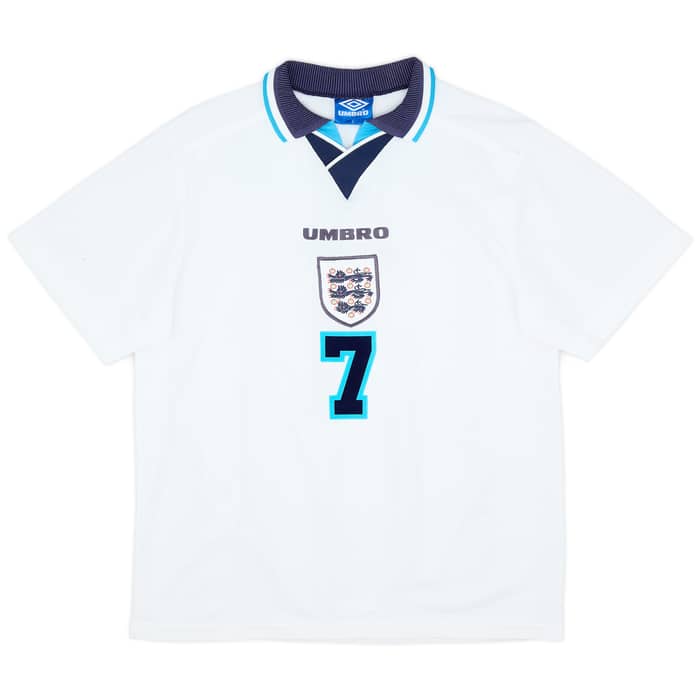 1995-97 England Home Shirt Beckham #7 - 8/10 - (L)