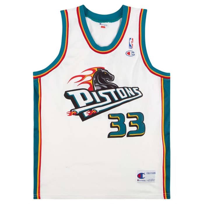 1996-00 Detroit Pistons Hill #33 Champion Jersey (Home) XL