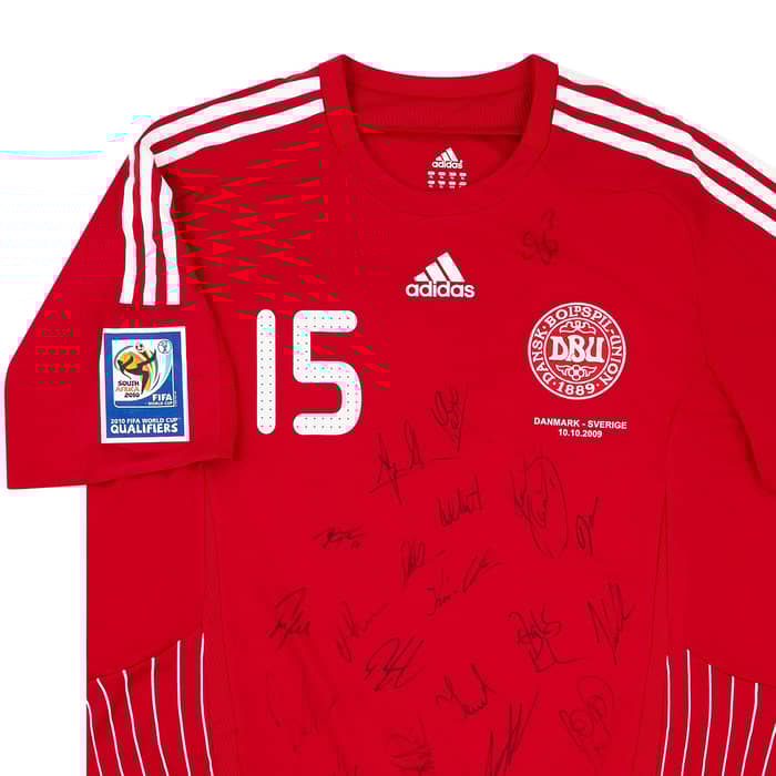 2009 Denmark Match Issue Signed Home Shirt #15 (Enevoldsen) v Sweden