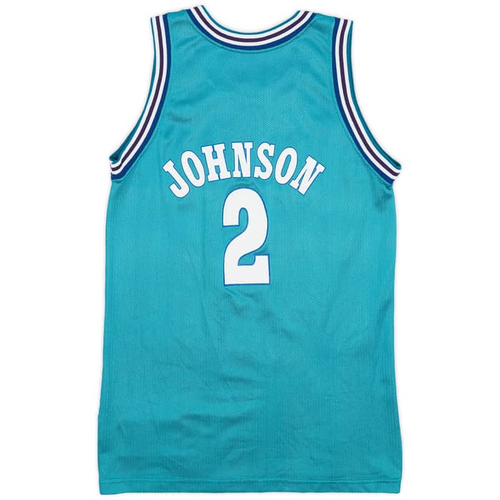 1991-95 Charlotte Hornets Johnson #2 Champion Away Jersey - 9/10 - (L.Boys)