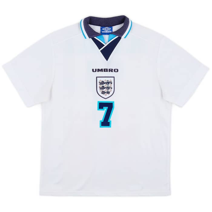 1995-97 England Home Shirt Beckham #7 - 7/10 - (L)