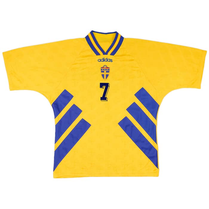 1994-96 Sweden Home Shirt Larsson #7 - 8/10 - (XXL)