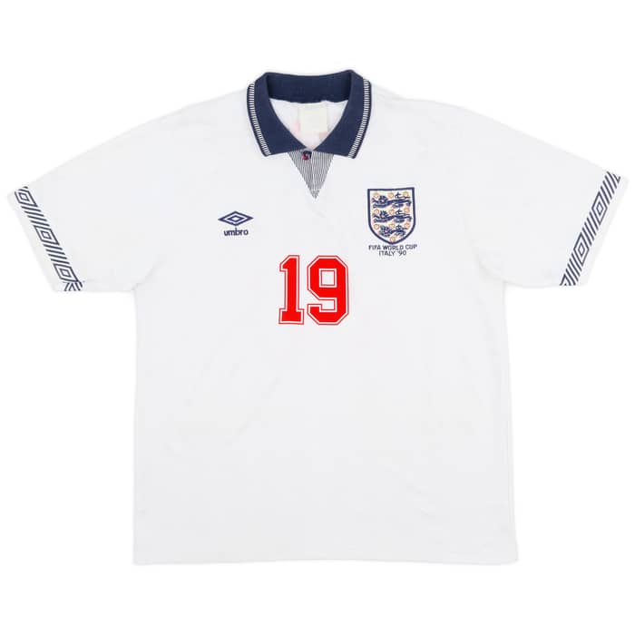 1990-92 England Home Shirt Gascoigne #19 - 9/10 - (L)