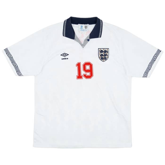 1990-92 England Home Shirt Gascoigne #19 - 8/10 - (L)