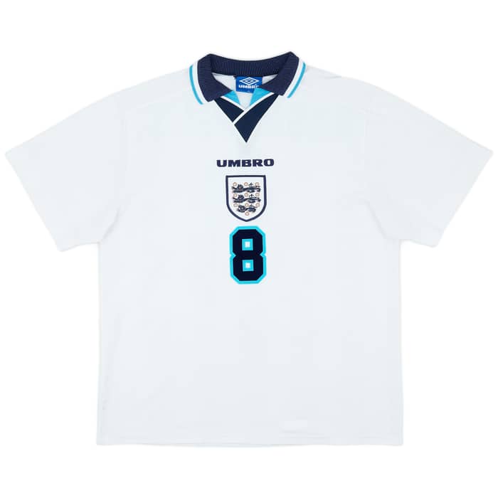 1995-97 England Home Shirt Gascoigne #8 - 8/10 - (XL)