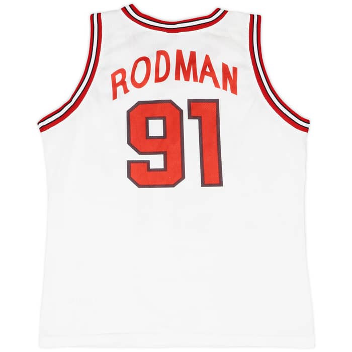 1995-98 Chicago Bulls Rodman #91 Champion Home Jersey - 7/10 - (L)