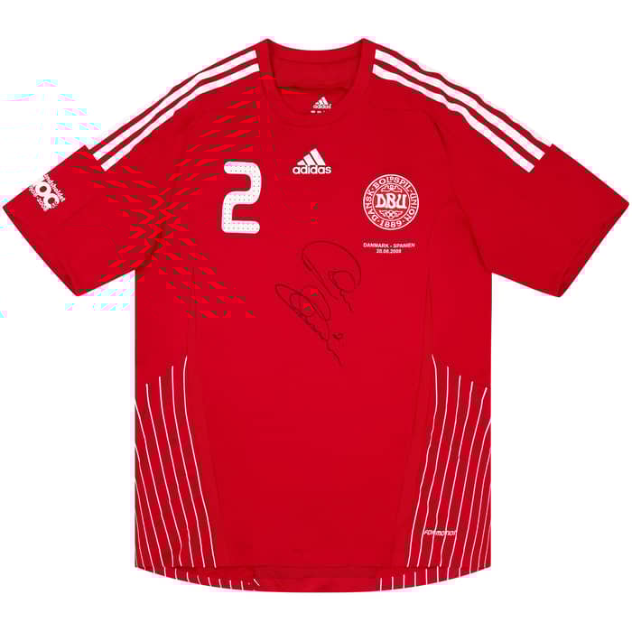 2008 Denmark Match Worn Signed Home Shirt #2 (Poulsen) v Spain
