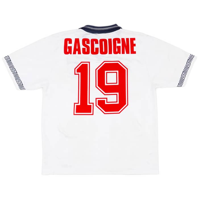 1990-92 England Home Shirt Gascoigne #19 - 9/10 - (L)