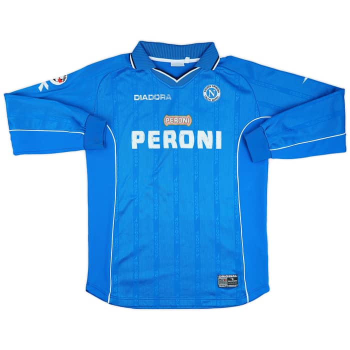 2000-01 Napoli Match Issue Home L/S Shirt Pecchia #18