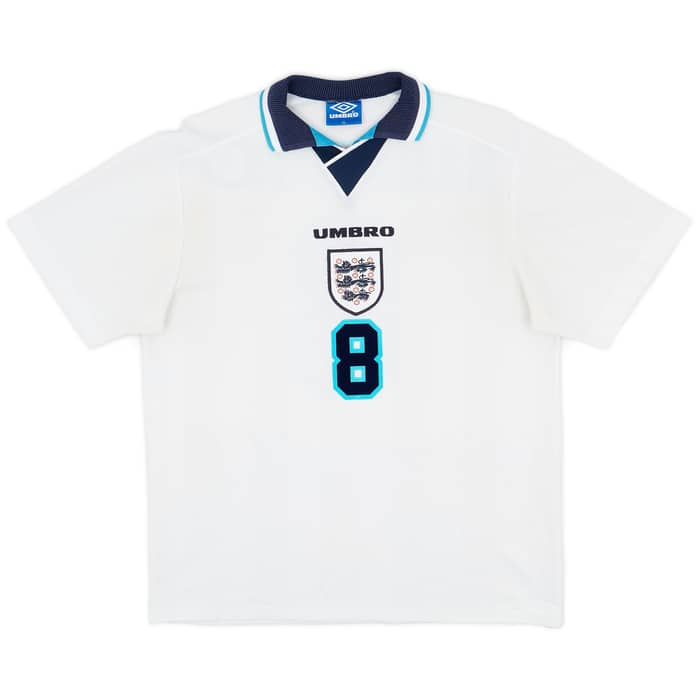 1995-97 England Home Shirt Gascoigne #8 - 8/10 - (XL)
