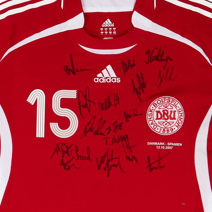 2007 Denmark Match Issue Signed Home Shirt #15 (Wurtz) v Spain