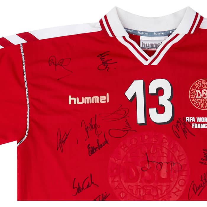 1998 Denmark Match Issue Signed World Cup Home Shirt Laursen #13