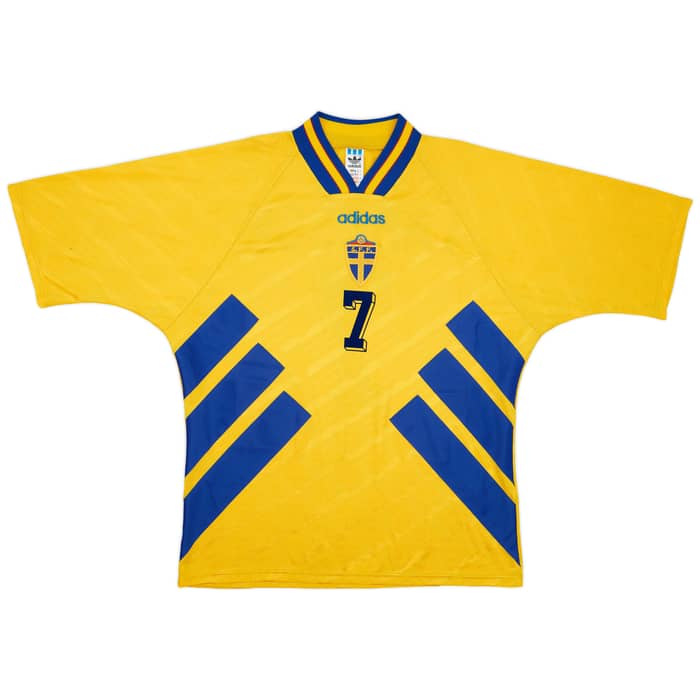 1994-96 Sweden Home Shirt Larsson #7 - 8/10 - (XL)