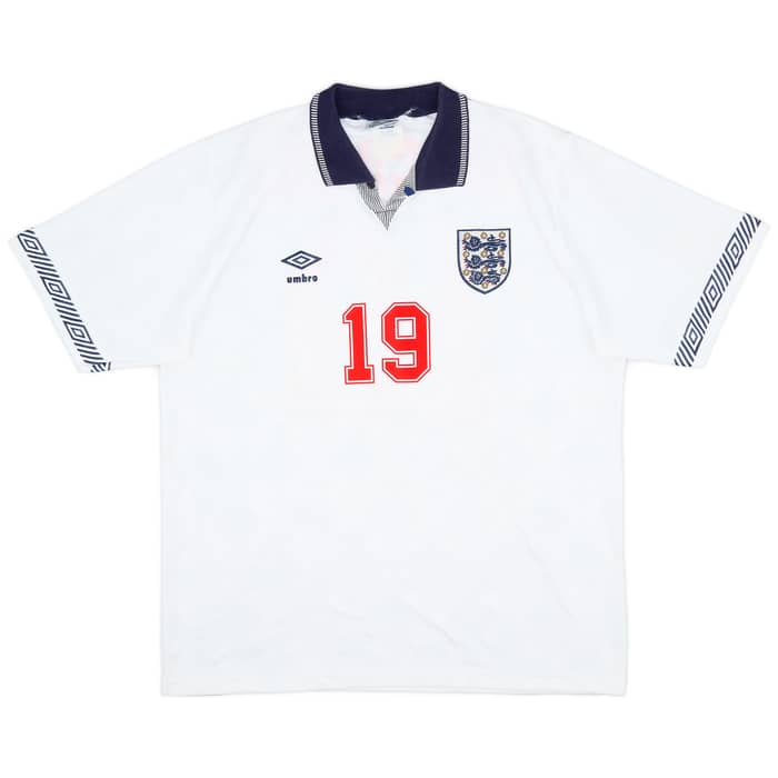 1990-92 England Home Shirt Gascoigne #19 - 9/10 - (L)