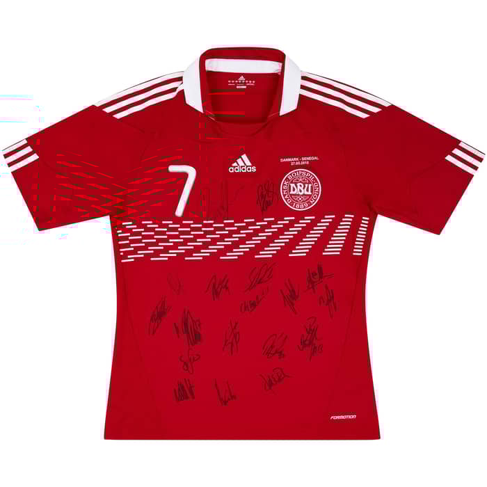 2010 Denmark Match Issue Signed Home Shirt Jensen #7 (v Senegal)
