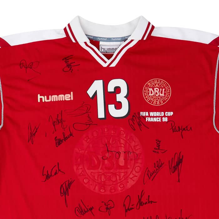 1998 Denmark Match Issue Signed World Cup Home Shirt Laursen #13