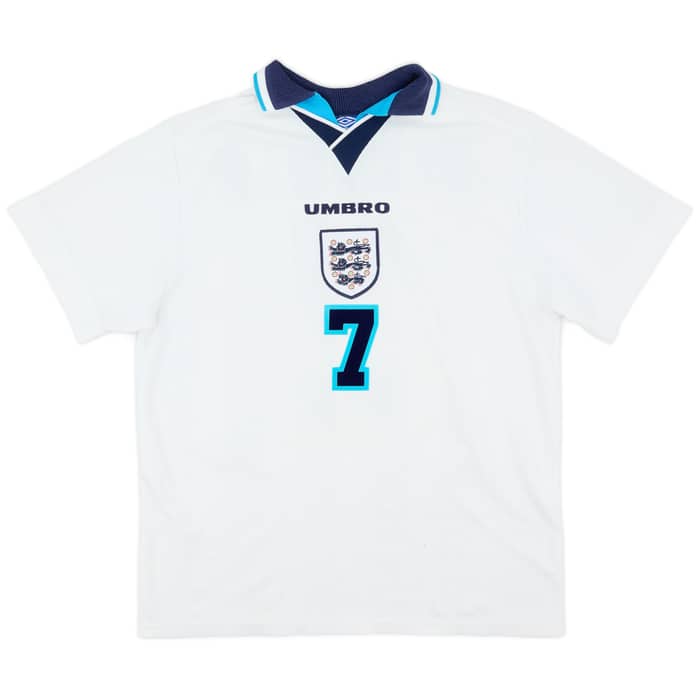 1995-97 England Home Shirt Beckham #7 - 8/10 - (L)