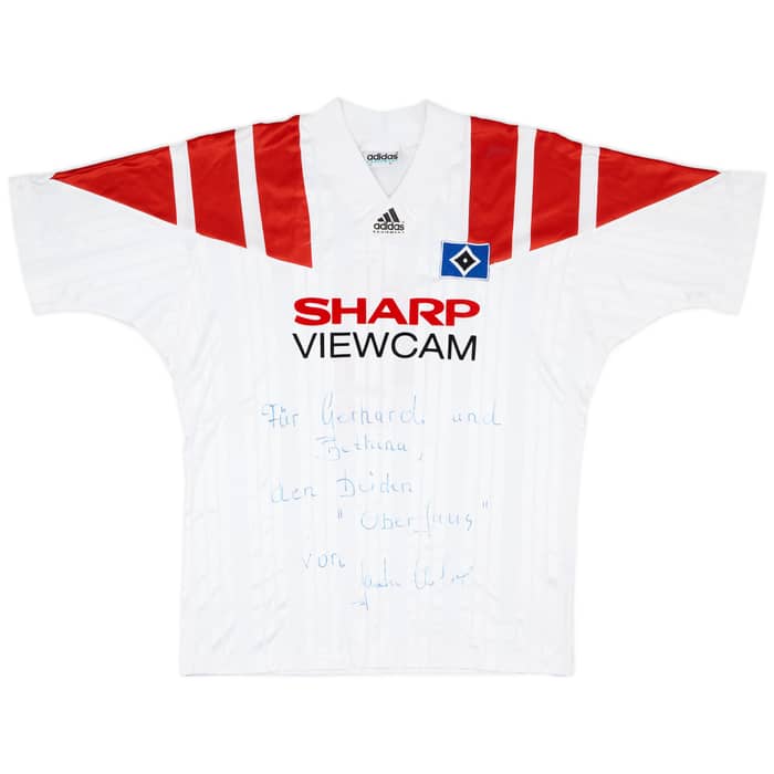 1993-94 Hamburg Match Issue Signed Home Shirt #4 (Kober)