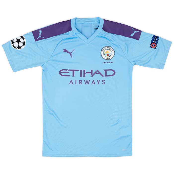 2019-20 Manchester City Match Issue Champions League Home Shirt Angelino #12