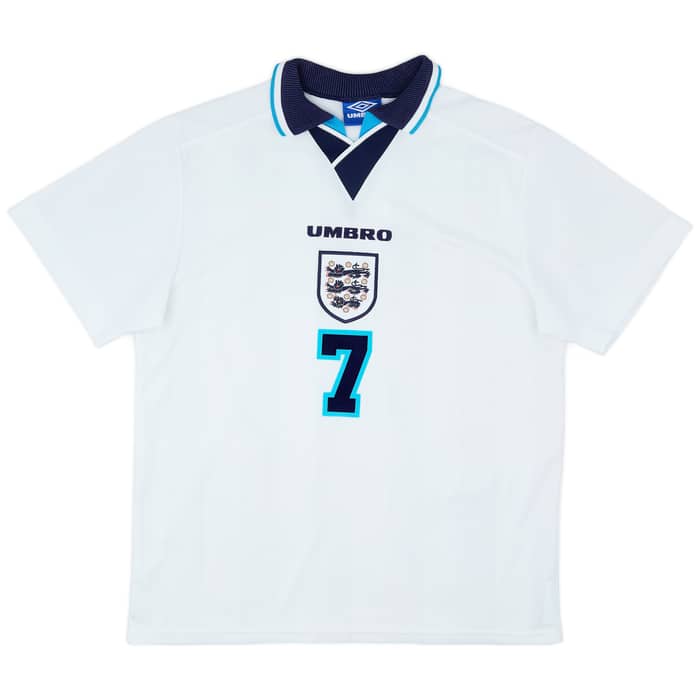 1995-97 England Home Shirt Beckham #7 - 8/10 - (L)