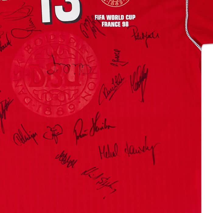 1998 Denmark Match Issue Signed World Cup Home Shirt Laursen #13