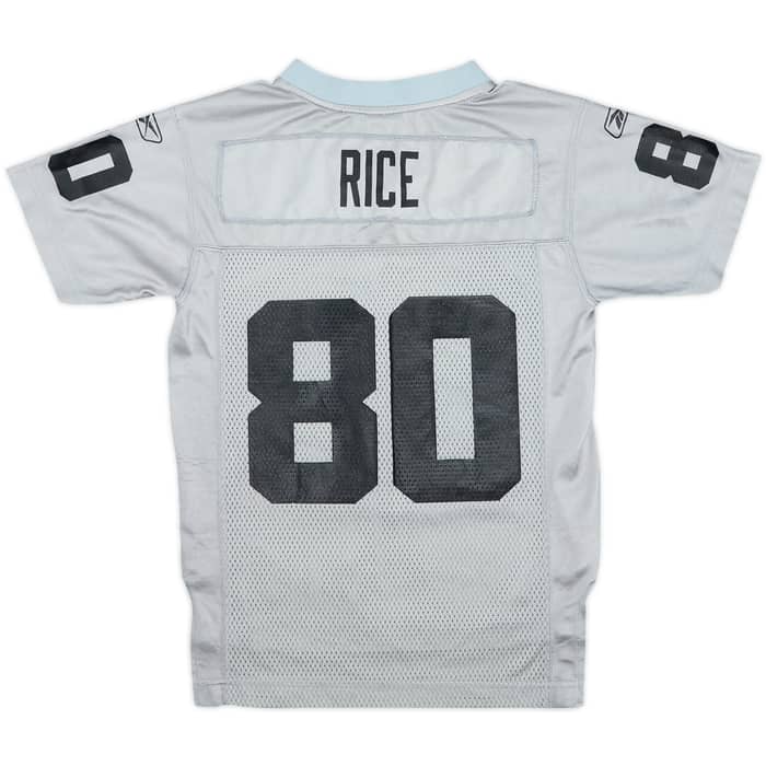 2004 Oakland Raiders Rice #80 Reebok On Field Alternate Jersey - 6/10 - (S.Boys)