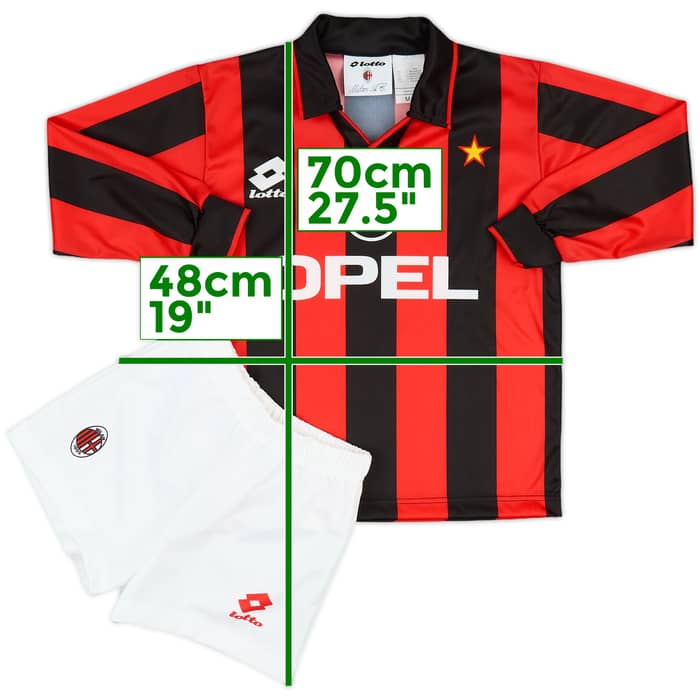 1994-95 AC Milan Basic Home L/S Shirt & Shorts - 9/10 - (S.Boys)