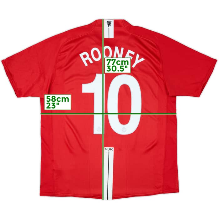 2007-09 Manchester United Home Shirt Rooney #10 - 8/10 - (XL)