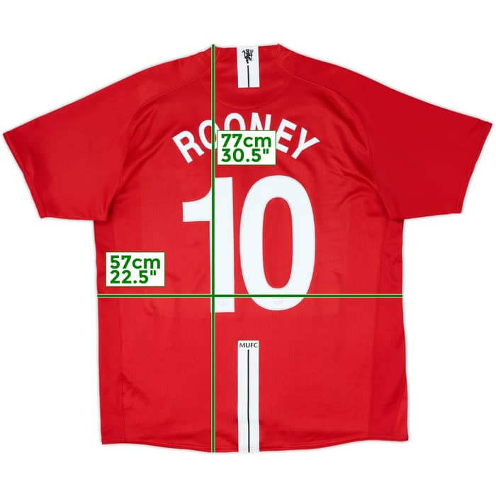 2007-09 Manchester United Home Shirt Rooney #10 - 9/10 - (XL)