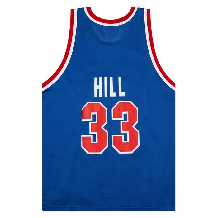 1995-96 Detroit Pistons Hill #33 Champion Away Jersey (Excellent) XL