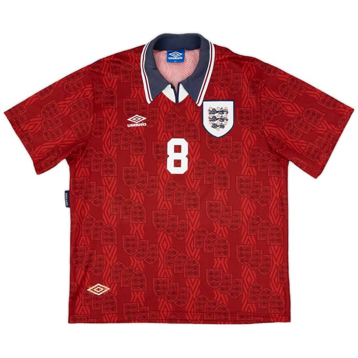 1993-95 England Away Shirt Gascoigne #8 - 9/10 - (XXL)
