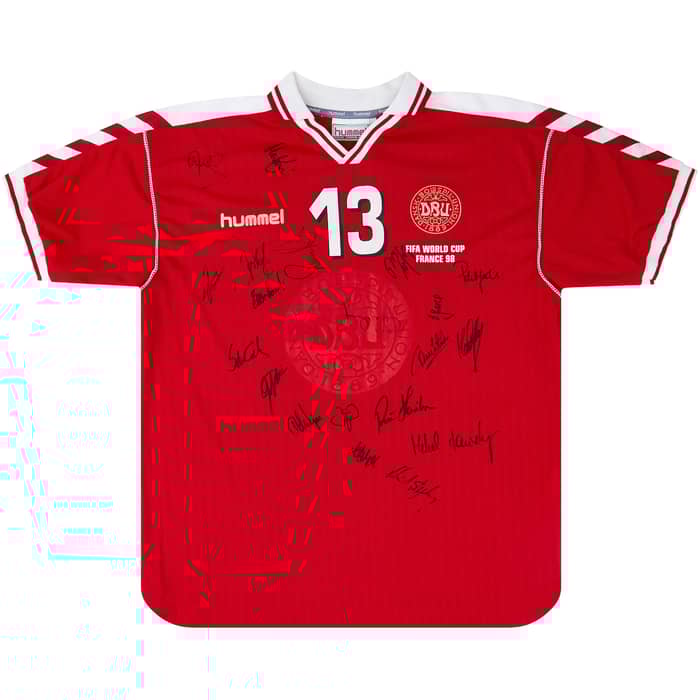 1998 Denmark Match Issue Signed World Cup Home Shirt Laursen #13