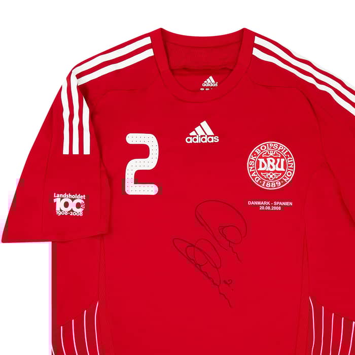 2008 Denmark Match Worn Signed Home Shirt #2 (Poulsen) v Spain