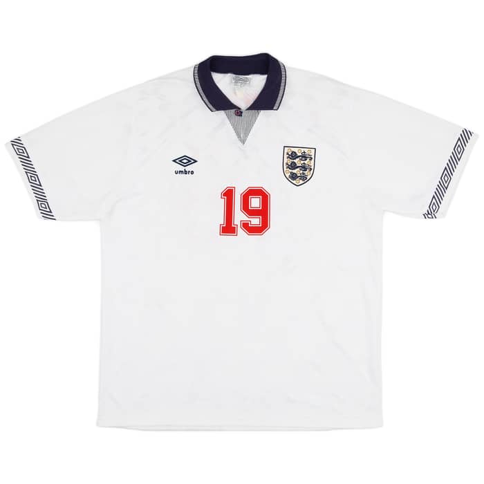 1990-92 England Home Shirt Gascoigne #19 - 9/10 - (L)