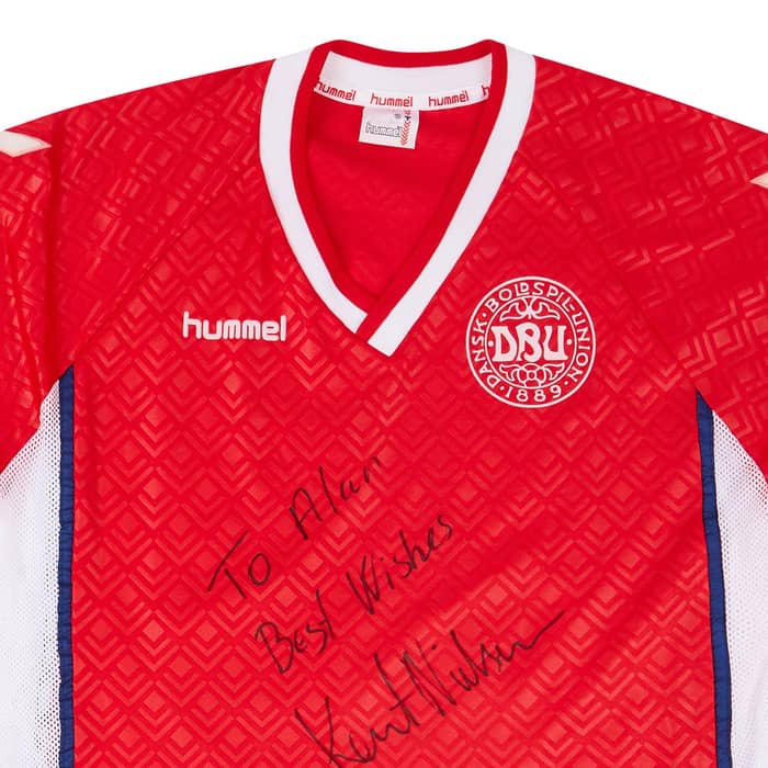 1990-92 Denmark Match Issue Signed Home L/S Shirt #13 (Nielsen)