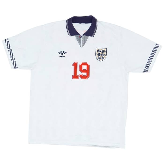 1990-92 England Home Shirt Gascoigne #19 - 8/10 - (L)