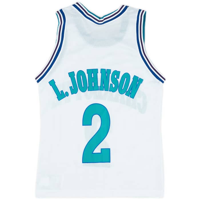 1991-95 Charlotte Hornets L. Johnson #2 Champion Home Jersey (Very Good) S