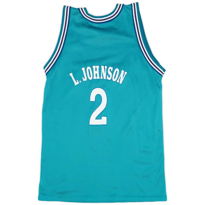 1992-95 Charlotte Hornets L. Johnson #2 Champion Away Jersey (Excellent) XL.Kids